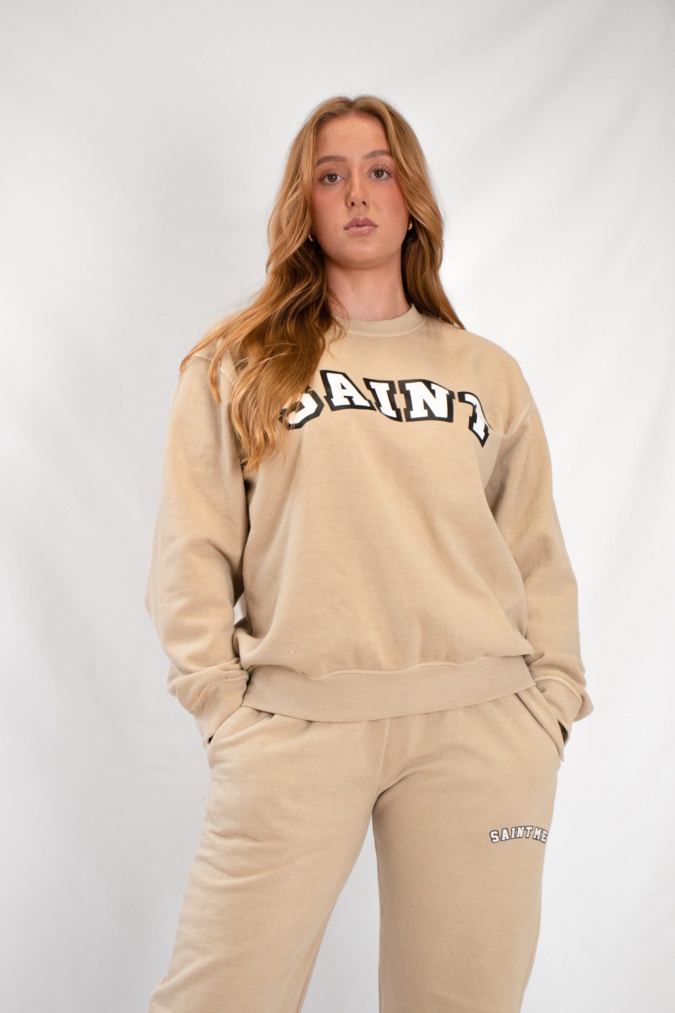 Women's Beige Crewneck Sweatshirt and Jogger Set