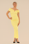 GOLD TRIM MESH CUT OUT DROPPED HEM MAXI DRESS | BUTTER YELLOW