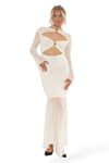 GOLD TRIM MESH CUT OUT DROPPED HEM MAXI DRESS | IVORY
