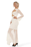 GOLD TRIM MESH CUT OUT DROPPED HEM MAXI DRESS | IVORY