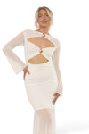 GOLD TRIM MESH CUT OUT DROPPED HEM MAXI DRESS | IVORY
