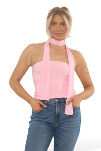 SCARF DETAIL LONG TOP | BABY PINK
