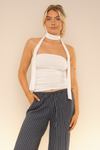 SCARF DETAIL LONG TOP | IVORY