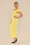 GOLD TRIM MESH CUT OUT DROPPED HEM MAXI DRESS | BUTTER YELLOW
