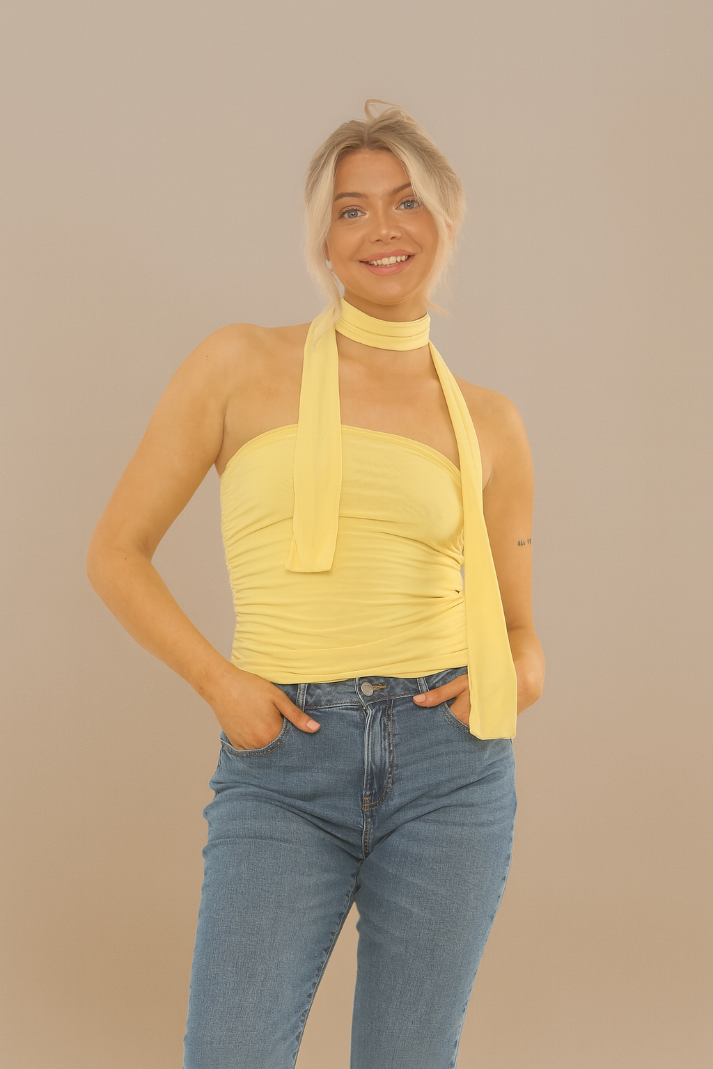 SCARF DETAIL LONG TOP | BUTTER YELLOW
