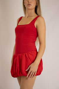 PUFF BALL HEM MICRO MINI DRESS | RED