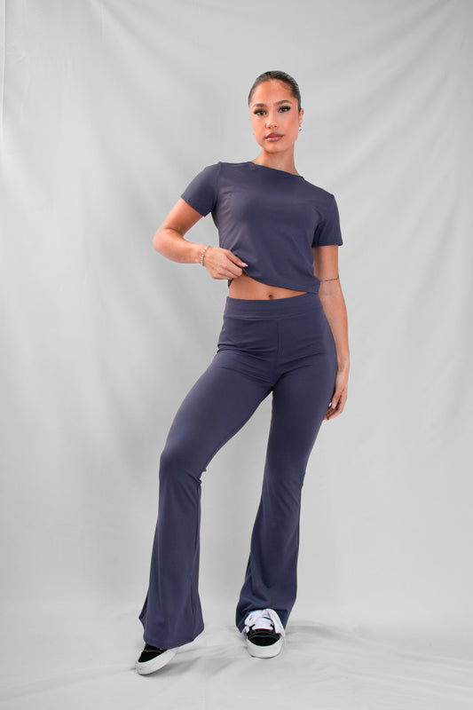 Women's Navy High-Waisted Flare Pants and Crop Top Set