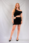 TWISTED CUT-OUT MINI DRESS | BLACK