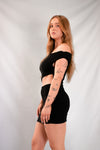 TWISTED CUT-OUT MINI DRESS | BLACK