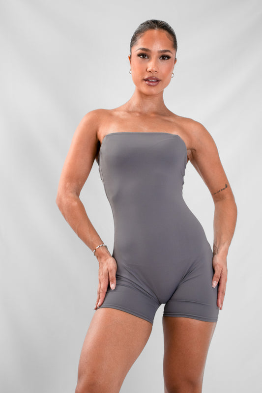 Women's Grey Strapless Bodycon Romper