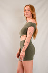 TWISTED CUT-OUT MINI DRESS | OLIVE