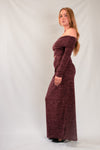 BARDOT LONG SLEEVE CROP & MAXI SKIRT CO-ORD | BURGUNDY
