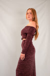 BARDOT LONG SLEEVE CROP & MAXI SKIRT CO-ORD | BURGUNDY