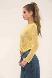 LACE LONG SLEEVE TOP | YELLOW