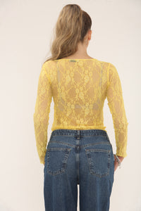 LACE LONG SLEEVE TOP | YELLOW