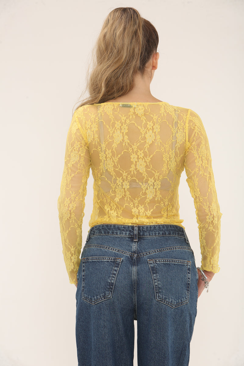 LACE LONG SLEEVE TOP | YELLOW