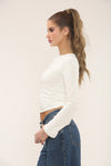 LONG SLEEVE FITTED CROP | WHITE
