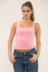 SCOOP NECK LONG LINE TOP | PINK