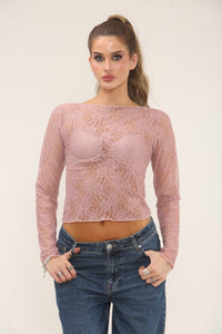 LACE LONG SLEEVE TOP | PINK