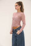 LACE LONG SLEEVE TOP | PINK