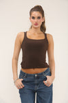 SCOOP NECK LONG LINE TOP | CHOCOLATE