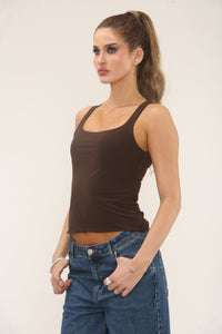 SCOOP NECK LONG LINE TOP | CHOCOLATE