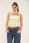 SCARF DETAIL LONG TOP | CREAM
