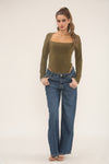 SQUARE NECK LONG SLEEVE BODYSUIT | KHAKI
