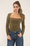 SQUARE NECK LONG SLEEVE BODYSUIT | KHAKI