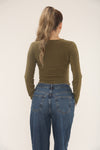 SQUARE NECK LONG SLEEVE BODYSUIT | KHAKI