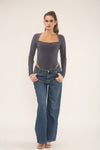 SQUARE NECK LONG SLEEVE BODYSUIT | GREY