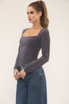 SQUARE NECK LONG SLEEVE BODYSUIT | GREY