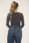 SQUARE NECK LONG SLEEVE BODYSUIT | GREY