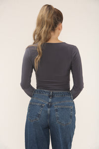 SQUARE NECK LONG SLEEVE BODYSUIT | GREY