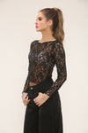 LACE LONG SLEEVE TOP | BLACK