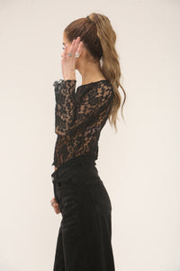 LACE LONG SLEEVE TOP | BLACK