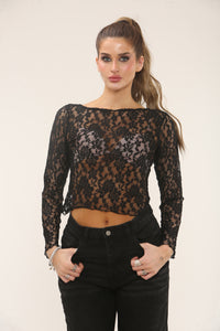 LACE LONG SLEEVE TOP | BLACK