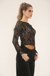 LACE LONG SLEEVE TOP | BLACK