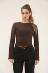 LONG SLEEVE FITTED CROP | CHOCOLATE