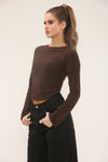 LONG SLEEVE FITTED CROP | CHOCOLATE