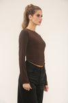 LONG SLEEVE FITTED CROP | CHOCOLATE