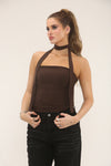 SCARF DETAIL LONG TOP | CHOCOLATE