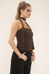 SCARF DETAIL LONG TOP | CHOCOLATE
