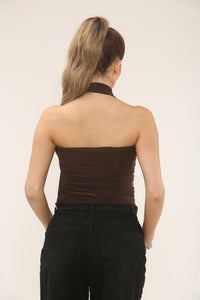 SCARF DETAIL LONG TOP | CHOCOLATE