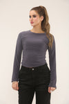 LONG SLEEVE FITTED CROP | GREY