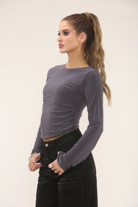 LONG SLEEVE FITTED CROP | GREY