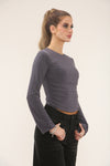 LONG SLEEVE FITTED CROP | GREY