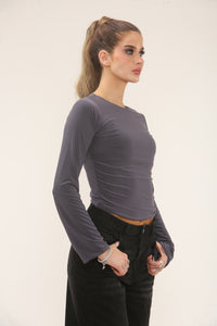 LONG SLEEVE FITTED CROP | GREY