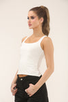SCOOP NECK LONG LINE TOP | WHITE