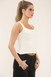 SCOOP NECK LONG LINE TOP | WHITE